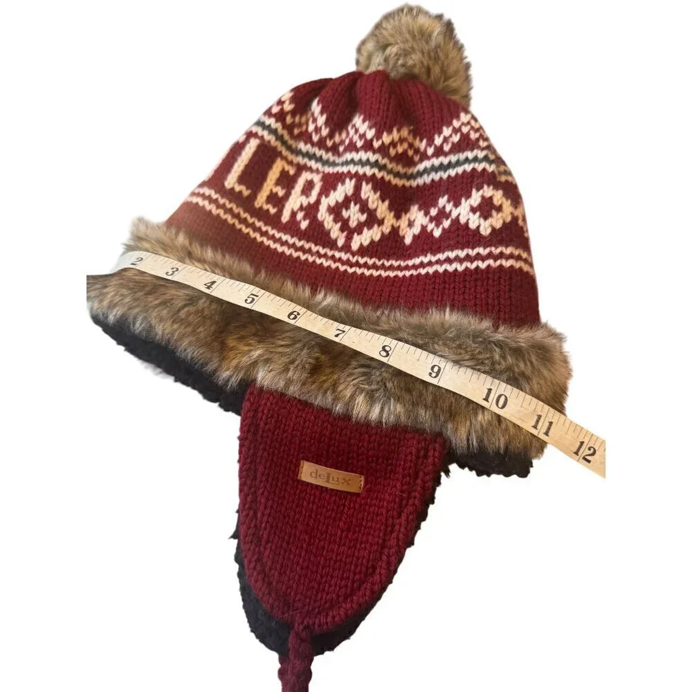 Knitted DeLux Trapper Hat With Faux Fur & Patterned Design Women's One Size